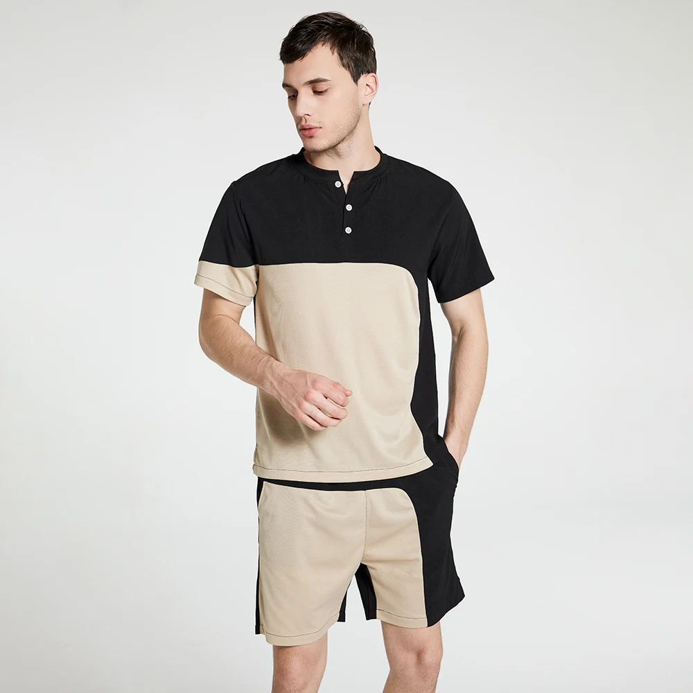 Men Sets Brand New 2020 Summer Men's Casual Tracksuit Clothing T-Shirts+Shorts 2PCS Splice Set Male Loose Streetwear Sport Suit