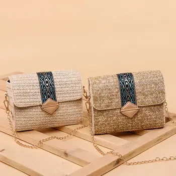

New Square Straw Bags Women Summer Rattan Bag lady Handmade Woven Beach Cross Body Bag Bohemia Handbag Bali travel vocation