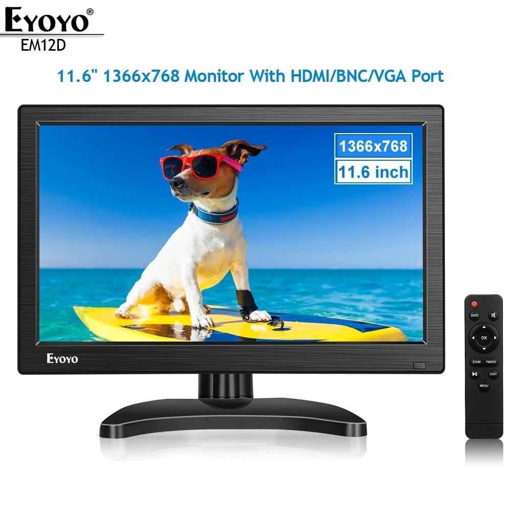 Eyoyo EM12D 12&quot IPS PC TV Monitor LCD Screen HD 1366x768 with HDMI BNC VGA AV USB For Computer Raspberry CCTV Security Display |