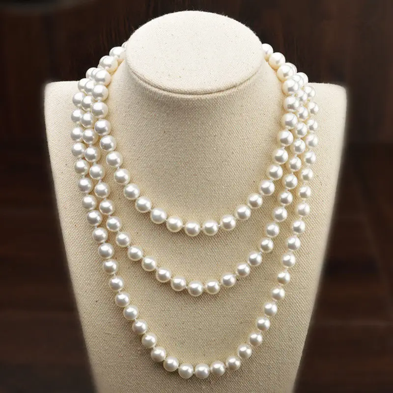 

50" Long Natural 8mm Fashion Women's White South Sea Shell Pearl Necklace AAA