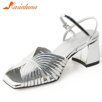

KARINLUNA Female Buckle Strap Sandals Open Toe High Heels Casual Party Women Sandals Classic Summer Women Shoes