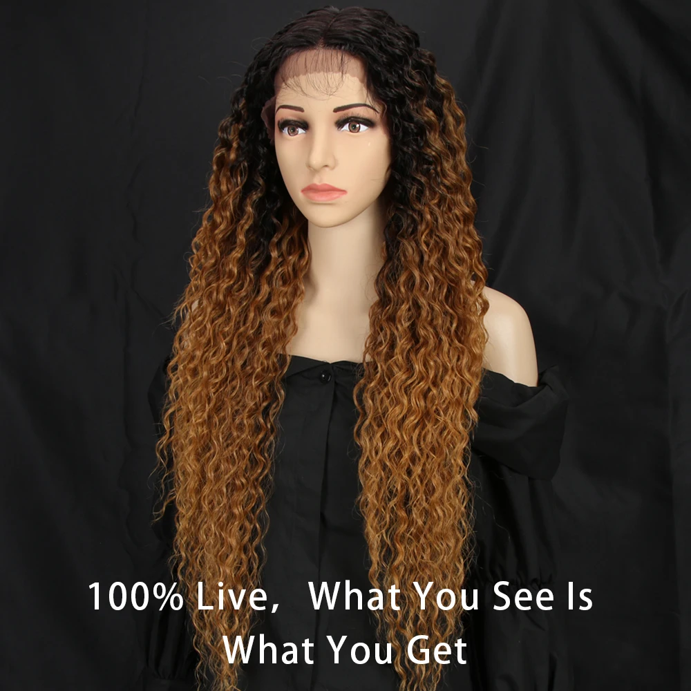 Парик кудрявый синтетический парик фронта шнурка длинный Омбре черный красный 1B цвет кудрявые вьющиеся волосы средняя часть Средний размер парики для женщин