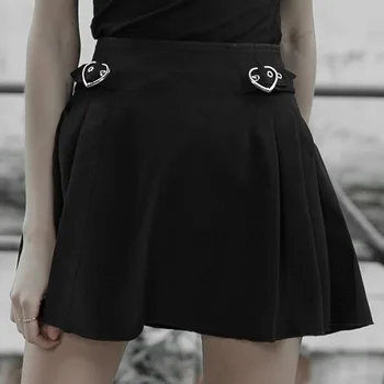 

PUNK RAVE Women Punk Style Clean Color Pleated Minimalist Half Skirt Thick Chiffon Stylish High Waist Casual Short Skirt
