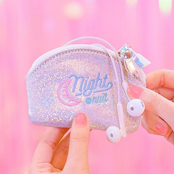 

Embroidery Moon Night Coin Purse Sequins Girl Mini Money Bags Kawaii Earphone Key Holder Lipstick Bags Women Coin Case