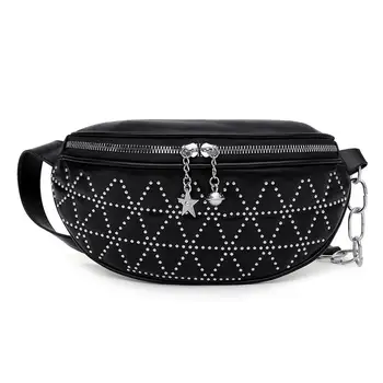 

2020 Women Chest Bag PU Leather Fanny Pack Elegant Waist Bag Ladies Casual Fashion Rivet Zipper Shoulder Bag Money Phone Pouch