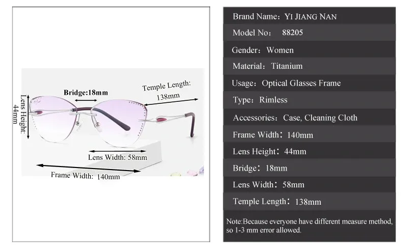 Титан кошачий глаз алмазная резка Выгравированные Цветочные Стразы без оправы оптические очки оправа для женщин очки по рецепту