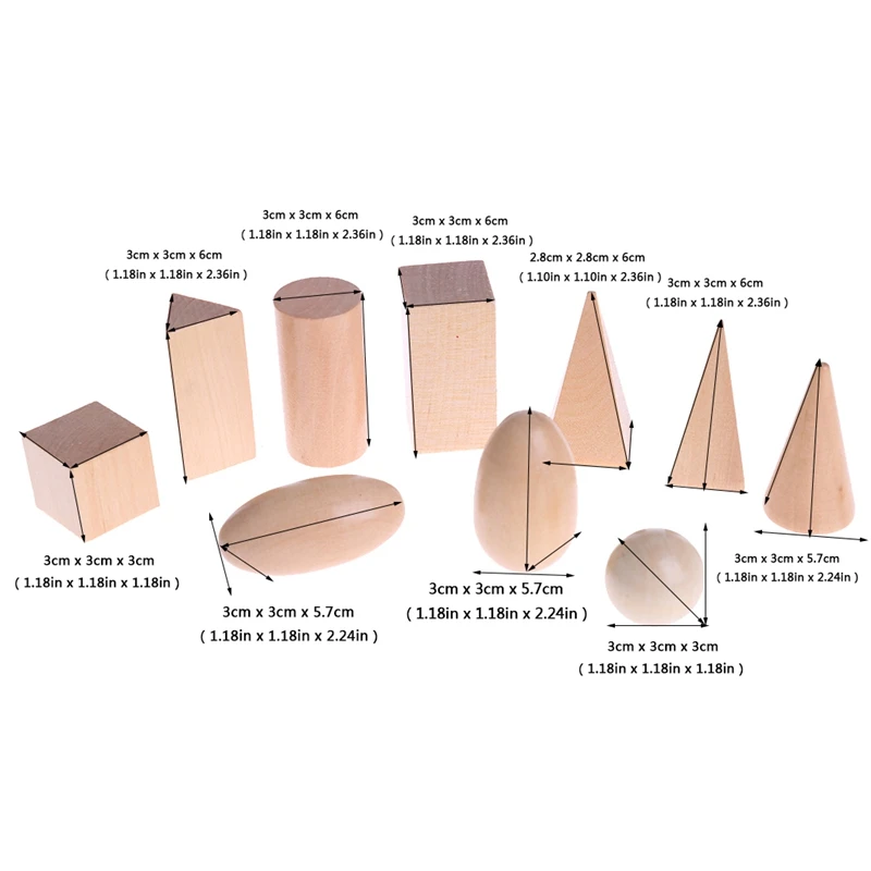 Educational Toys 1Set Wooden Geometric Solids 3-D Shapes Montessori Math Learning Resources