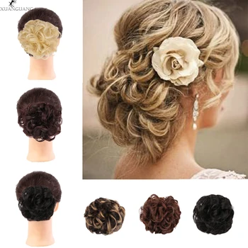 

XUANGUANG Synthetic Curly Hair Big Bun Hairpiece Drawstring Hair Chignon Elastic Rubber Band Red Light brown Black Brown