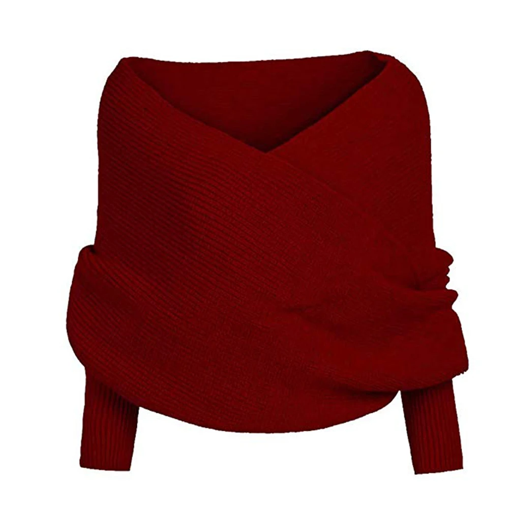 Women Scarf Sweater Crop Knit Winter Sexy V Neck Off Shoulder Long Sleeve Knitted Sweater Warm Pullover Top Fashion Women Scarf Sweater Crop Knit Winter Sexy V Neck Off Shoulder Long Sleeve Knitted Sweater Warm Pullover Top Fashion