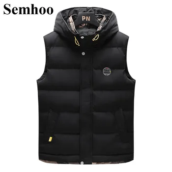 

2019 Winter New Men Warm Thicken Vest Fashion Single Color Mens Vest Casual Hooded Loose Wild Breathable Plus Size Waistcoat