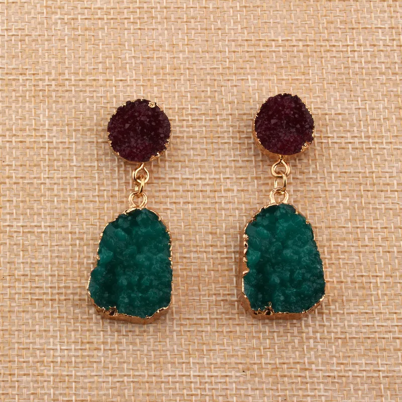 Hot Vintage Stone Druzy Resin Earrings Irregular Geometric Drop Earrings For Women Jewelry Statement Gifts For Women Accessories (4)