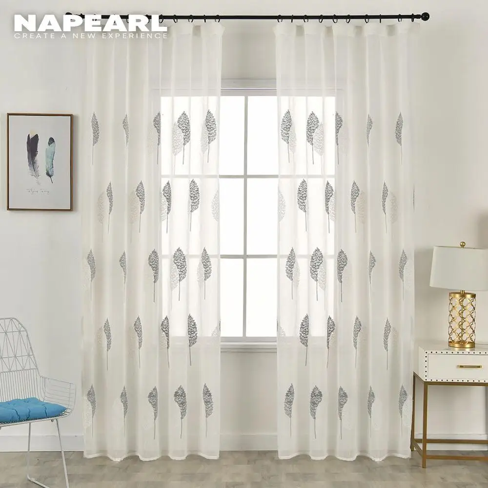 Льняная занавеска из органзы с вышивкой NAPEARL тюлевые листья ткани прозрачные