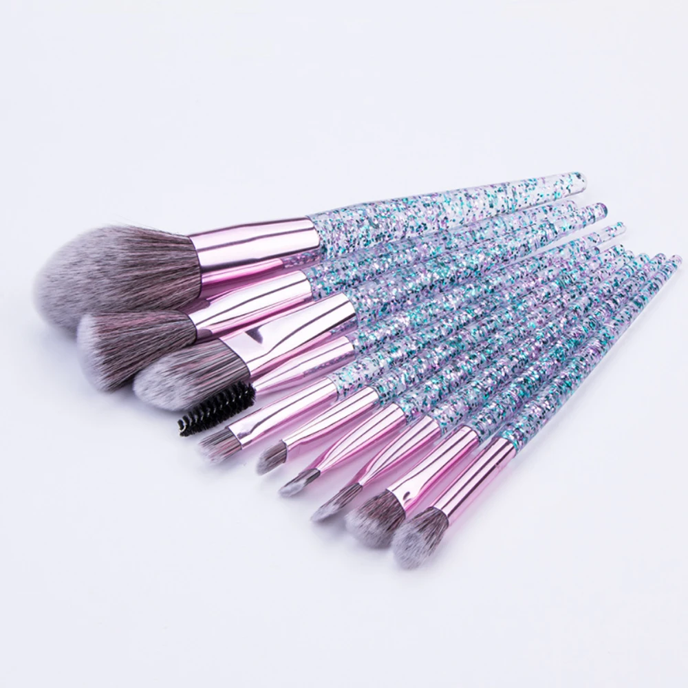 10PCS set New Design Make Up Brushes Acrylic Paillette Sequins Makeup Brushes Face Beauty Foundation Powder 3