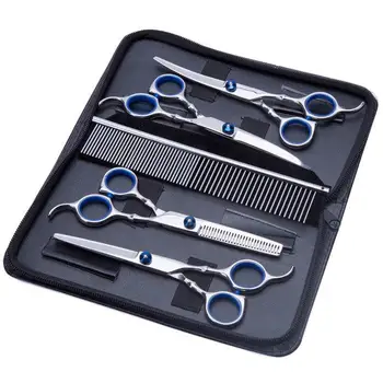 

7.0 inch Professional Pet scissors for dog grooming dogs shears hair cutter Straight &Thinning & Curved scissors 6pcs set