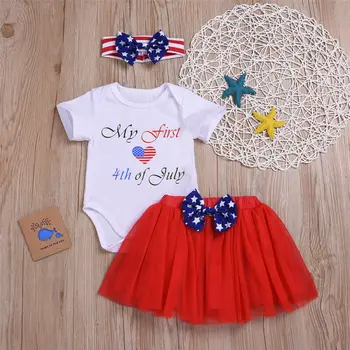 

My First 4th Of July Infant Baby Girl Clothes Tops Romper+Tulle Skirt Outfit Set