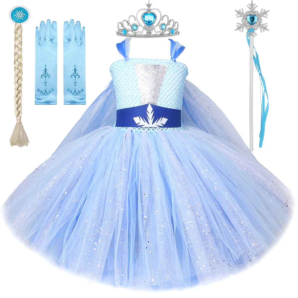 Abito lungo Elsa con paillettes per ragazze bambini natale capodanno  Costume Snow Princess Dresses Outfit abito da ballo per bambini con  mantello| | - AliExpress