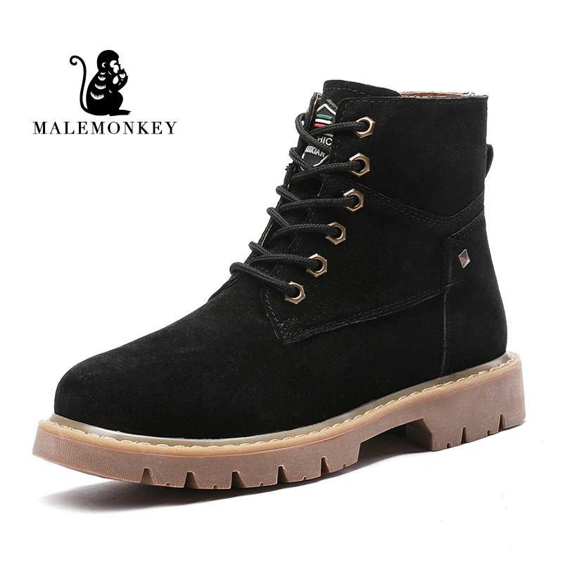 

MALEMONKEY Luxury Brand Designers 2019 New Fashion Women ShoesRubber Black Winter Doc Martens Ankle Boot Round Toe