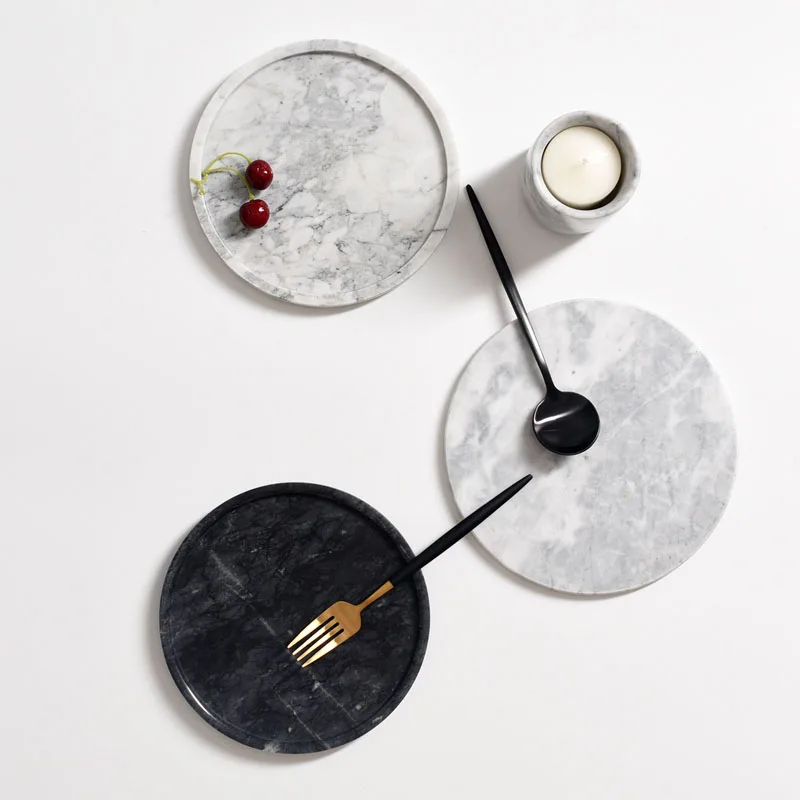Natural Marble Decorative Trays Nordic Cake Dessert Plates Jewelry Cosmetic Display Storage Tray Round Desktop Decoration Plate 2