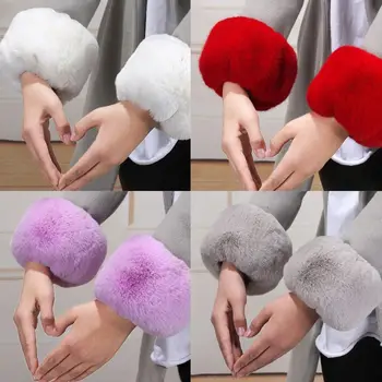 

Womens Winter Fluffy Plush Short Wrist Fake Cuffs Ladies Solid Color Fuzzy Easti High Quality and Brand New