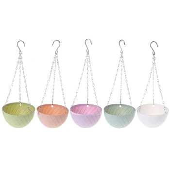 

Round Plastic Hanging Basket Flower Pot Garden Plant Chain Planters Decoration