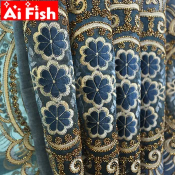

Thicken Chenille European Luxury Embroidery Curtains Windows Drapes Elegant Flowers Shade Curtain For Living Room wp319-30