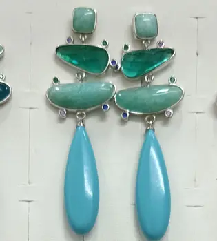 

Amazonite Blue Turquoise Rose Quartz Green Natural stone Silver 925 Needle Long Drop Earrings For Women wholesale jewelry