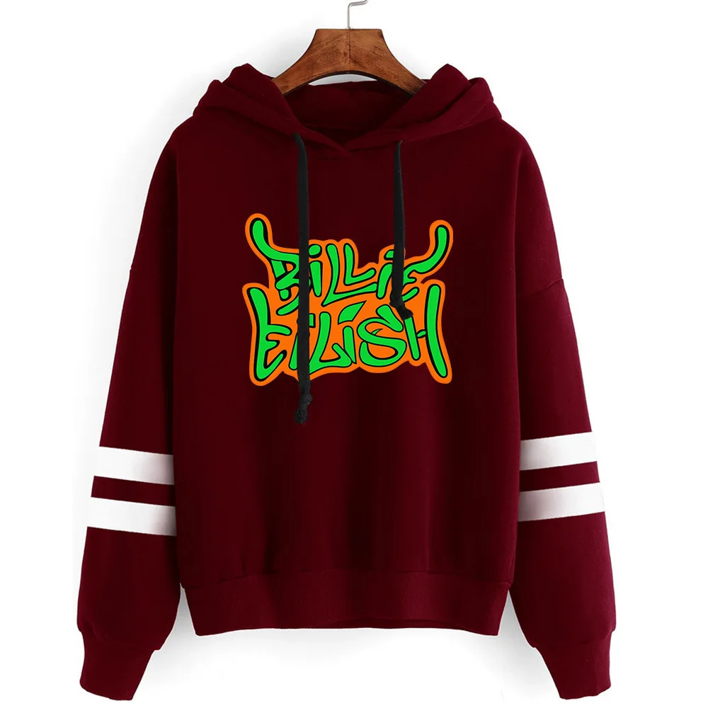 Wine Red with Fleece UIDEAZONE Billie Eilish женские толстовки с принтом вентиляторы Повседневный однотонный длинный рукав свитер для женщин, пуловер с капюшоном Sudadera Mujer - Цвет: Wine Red with Fleece