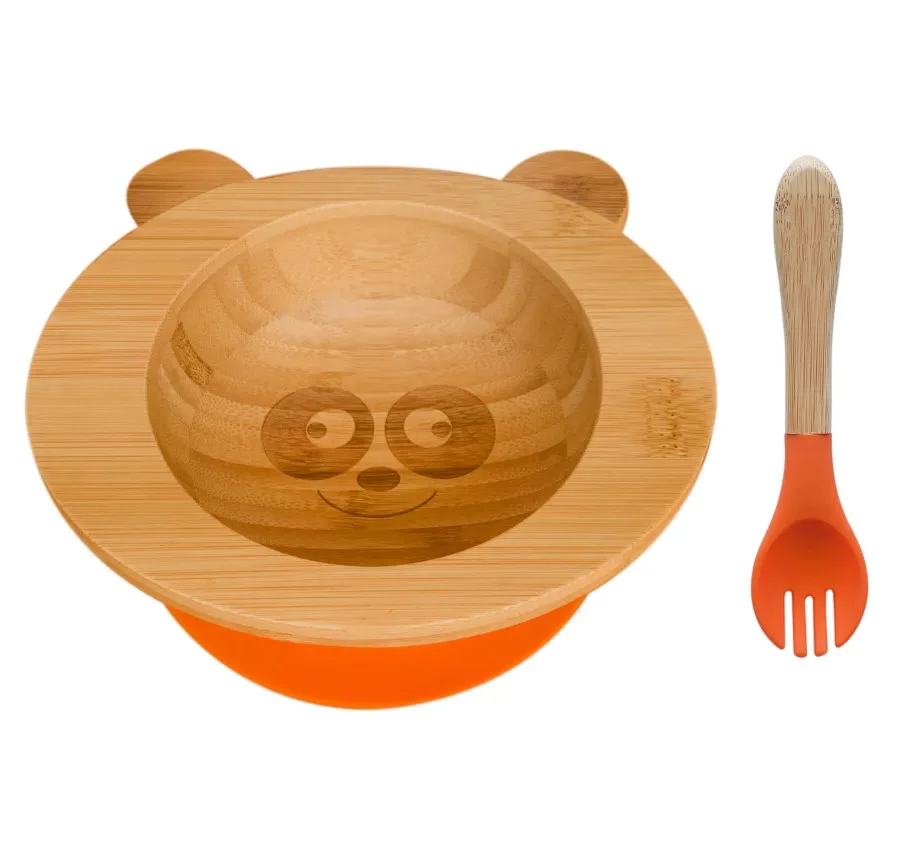 Stay Put Suction Feeding Bowl Baby Bamboo Suction Bowl and Matching Spoon Set