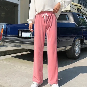 

Women Wide Leg Pants Loose High Waist Solid Pants Casual Vertical Soft Pleated Pant Trousers Straight nine points casual pants