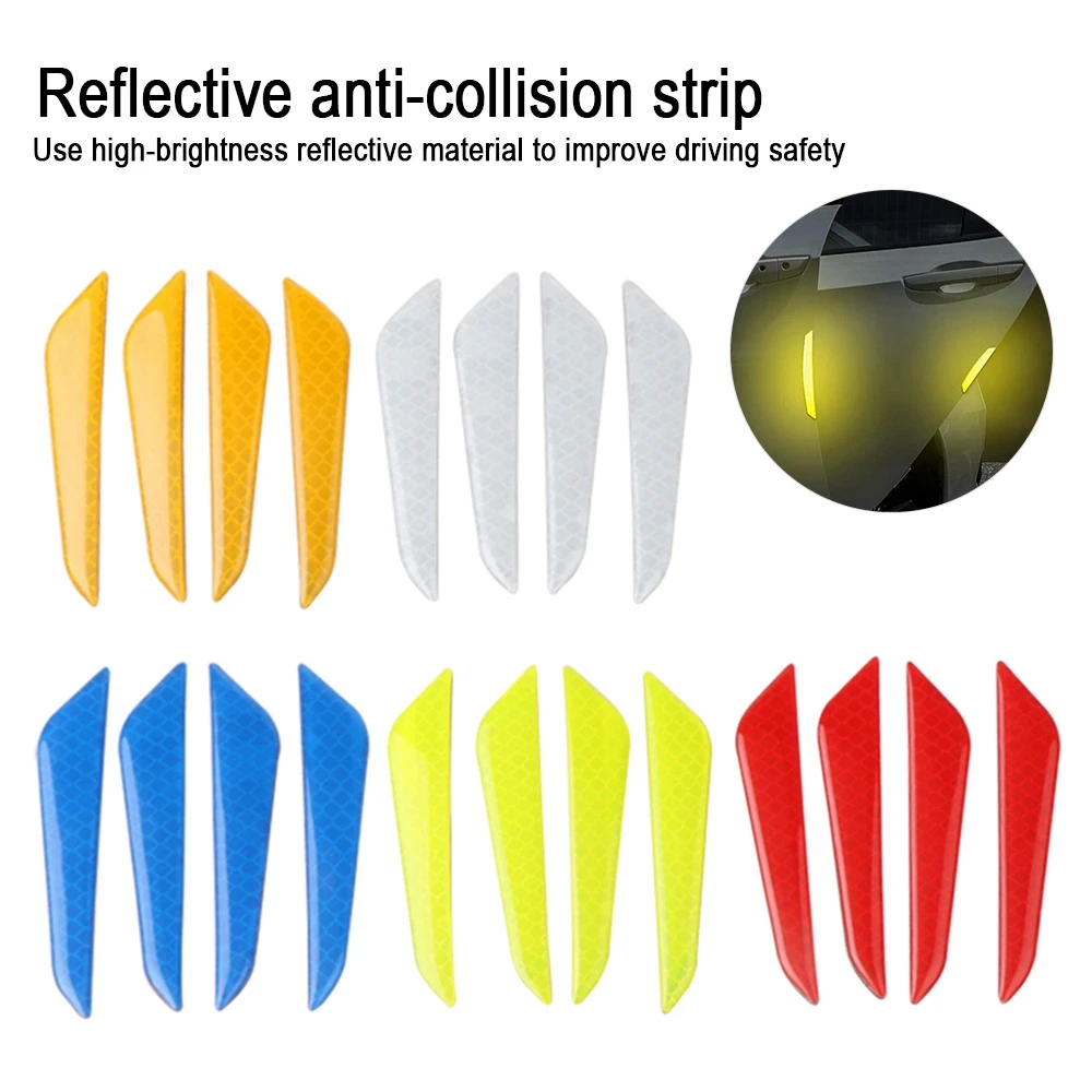 

4Pcs Car Warning Mark Reflective Strip Stickers Auto Driving Safety Car Door Reflective Strips Sticker Exterior Car Accessories
