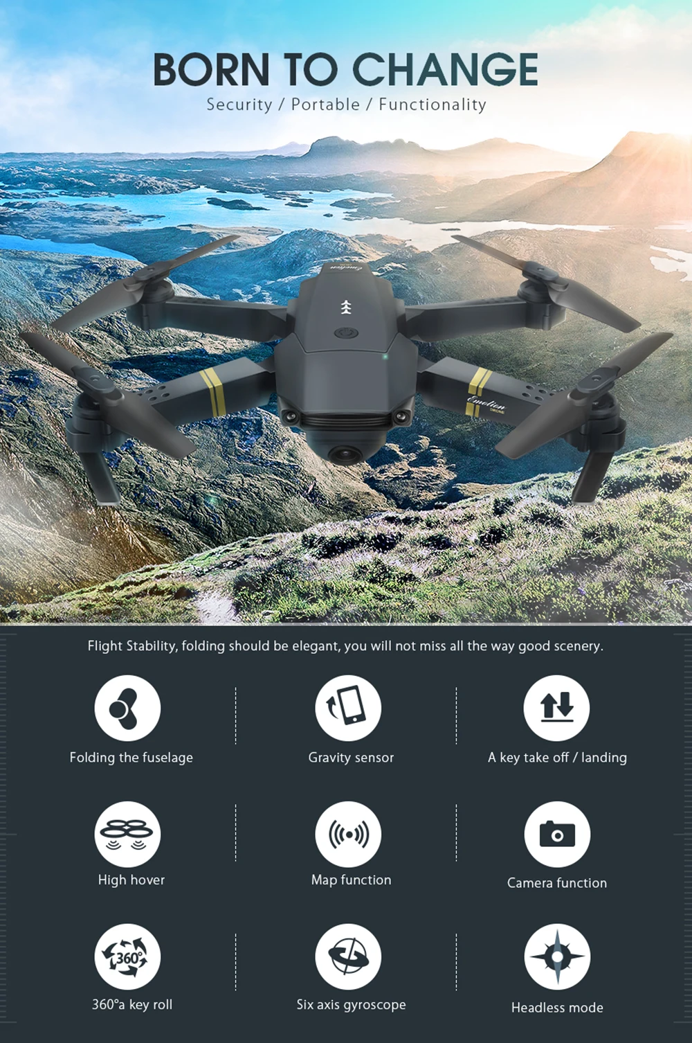 

DIDIOHU E58 Quadcopter Drone With Camera 1080P WiFi FPV Angle HD RC Quadcopter Foldable Drone APP Control Helicopter Folding Arm