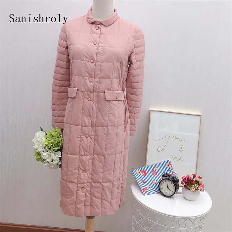 

Sanishroly Autumn Winter Women Long Coat Drawstring Ultra Light Down Coat Parka Female White Duck Down Jacket Plus Size 2XL S716