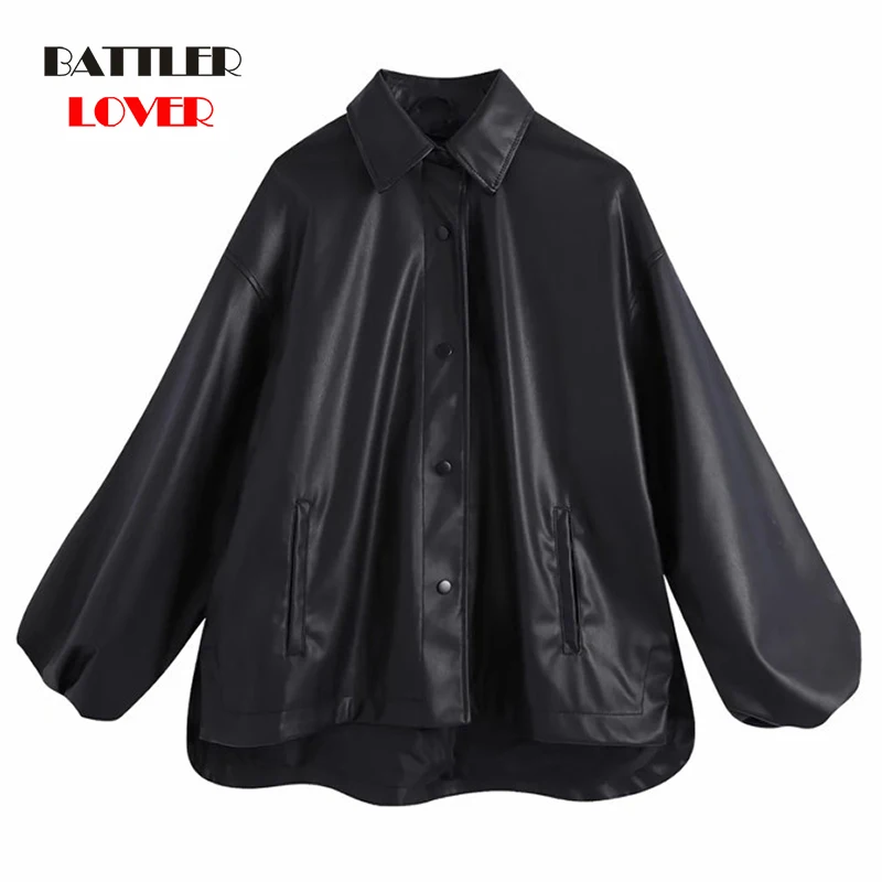 Autumn Leather Jacket Women Korean Thin Loose Motor Jackets for Female 2021 Spring Fashion Streetwear Lady Outerwear Biker Coats
