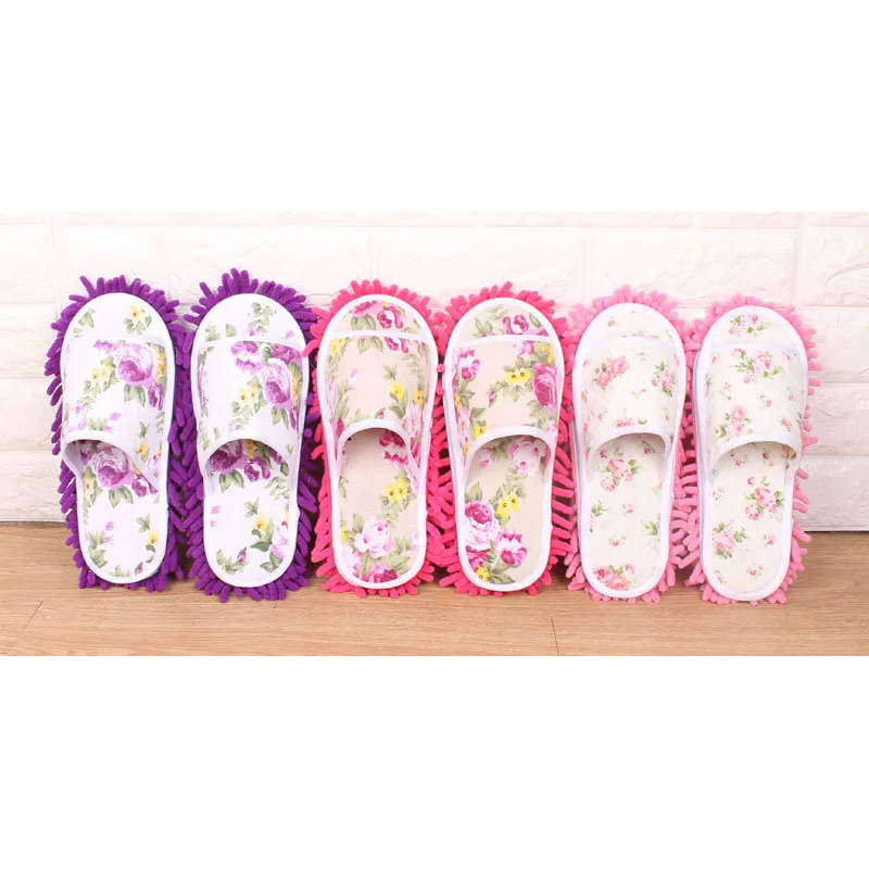 flowerHousehold Goods Thickened Rriped Double-layer Removable Washable Chenille Lazy Floor Household Floor Slippers Mop For Wash