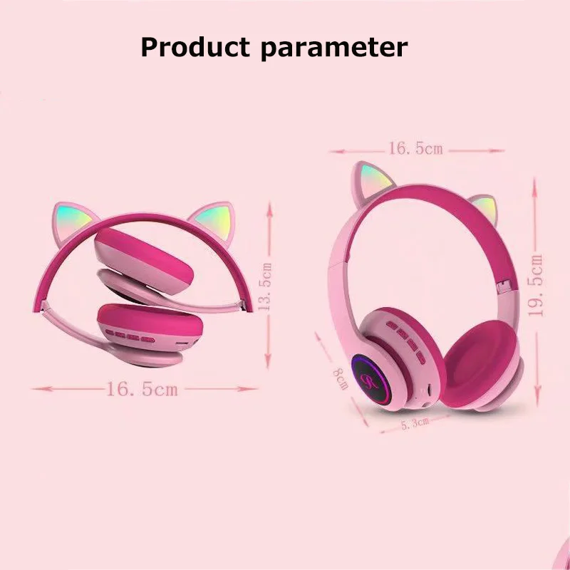 Cat Ear Wireless Bluetooth Headphone With Mic LED Lighting Stereo HD Sound Gaming Headset lovely Style Headset For Kids Girls