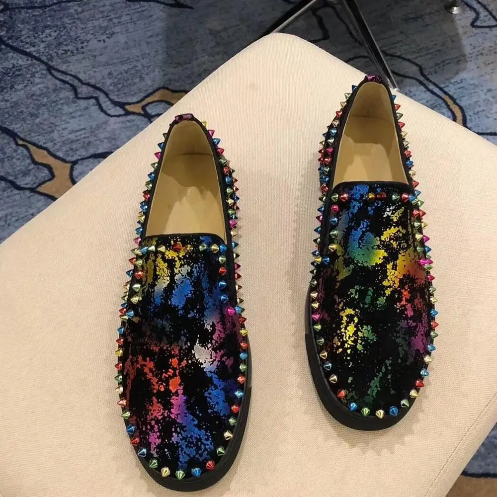 Luxury designer Men's Multicolor Spikes flats charm shoes Handmade Wedding Dress Evening Formal Shoes men Sapato Social Masculin | Обувь