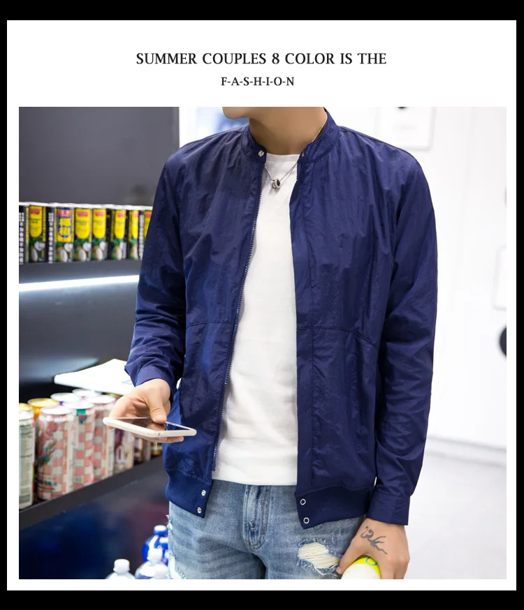 Лето г. тонкие Для мужчин сплошной Цвет Slim Fit спортивное пальто щит от ветра; пальто в японском стиле модная куртка Для Мужчин's