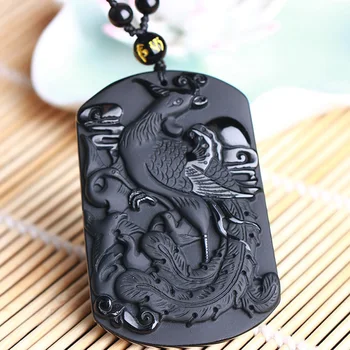 

Drop Ship Natural Black Obsidian Pendant Amulet Phoenix Necklace For Men Women Crystal Jewelry Jade Jewelry Gifts