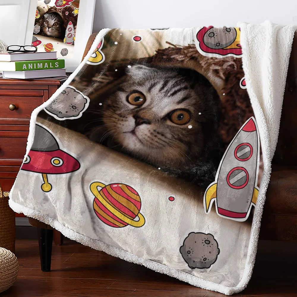 Cat Animal Illustration Universe Planet Super Warm Soft Blanket Office Sofa Plush Bedspreads Quilt Drop Ship | Дом и сад