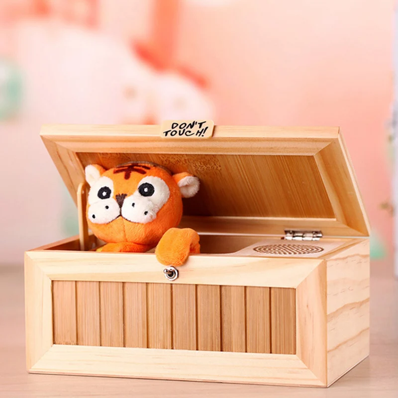 Wooden Cute Tiger Funny Toy Gift Electronic Useless Box for Boy and Kids interactive toys Stress-Reduction Desk Decoration