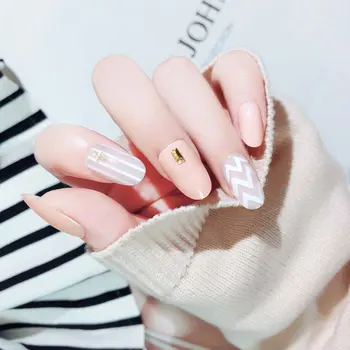

24pcs Pink Lady Wedding Fake Nails Long Round Head with Glue Sticker Wedding Bride Party Nail Tips S6