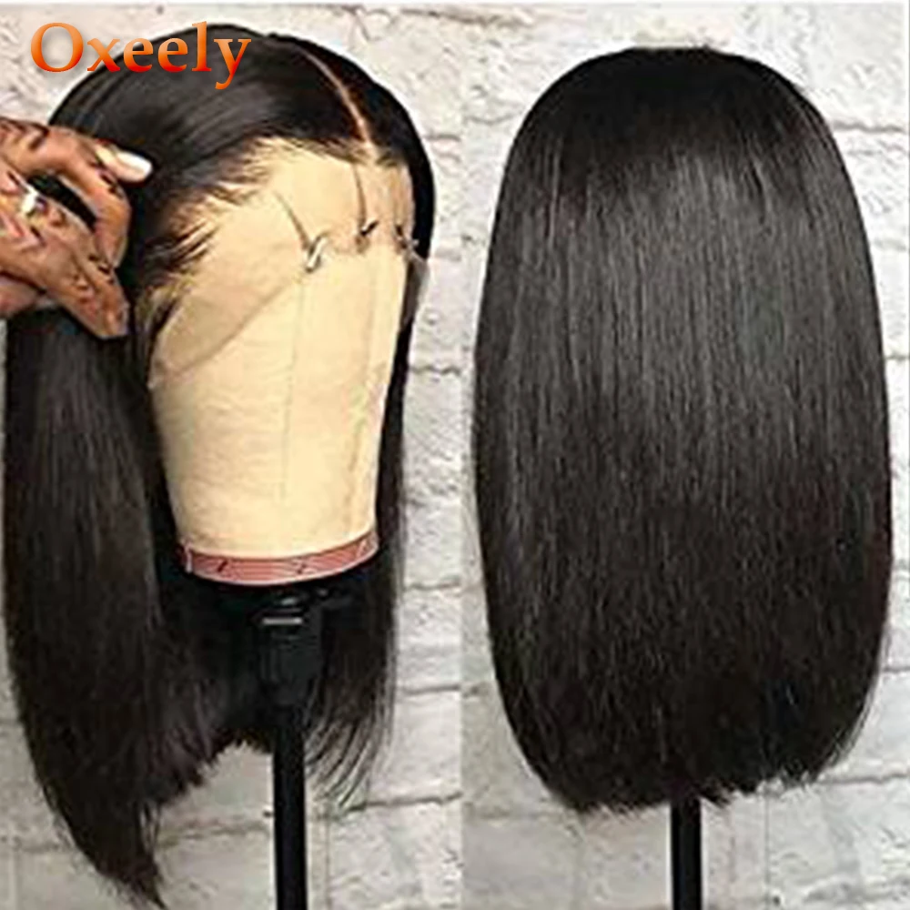 

Oxeely Lace Front Wigs Black Short Bob Wig Heat Resistant Fiber Hair Natural Straight Bob Synthetic Lace Front Wigs for Women