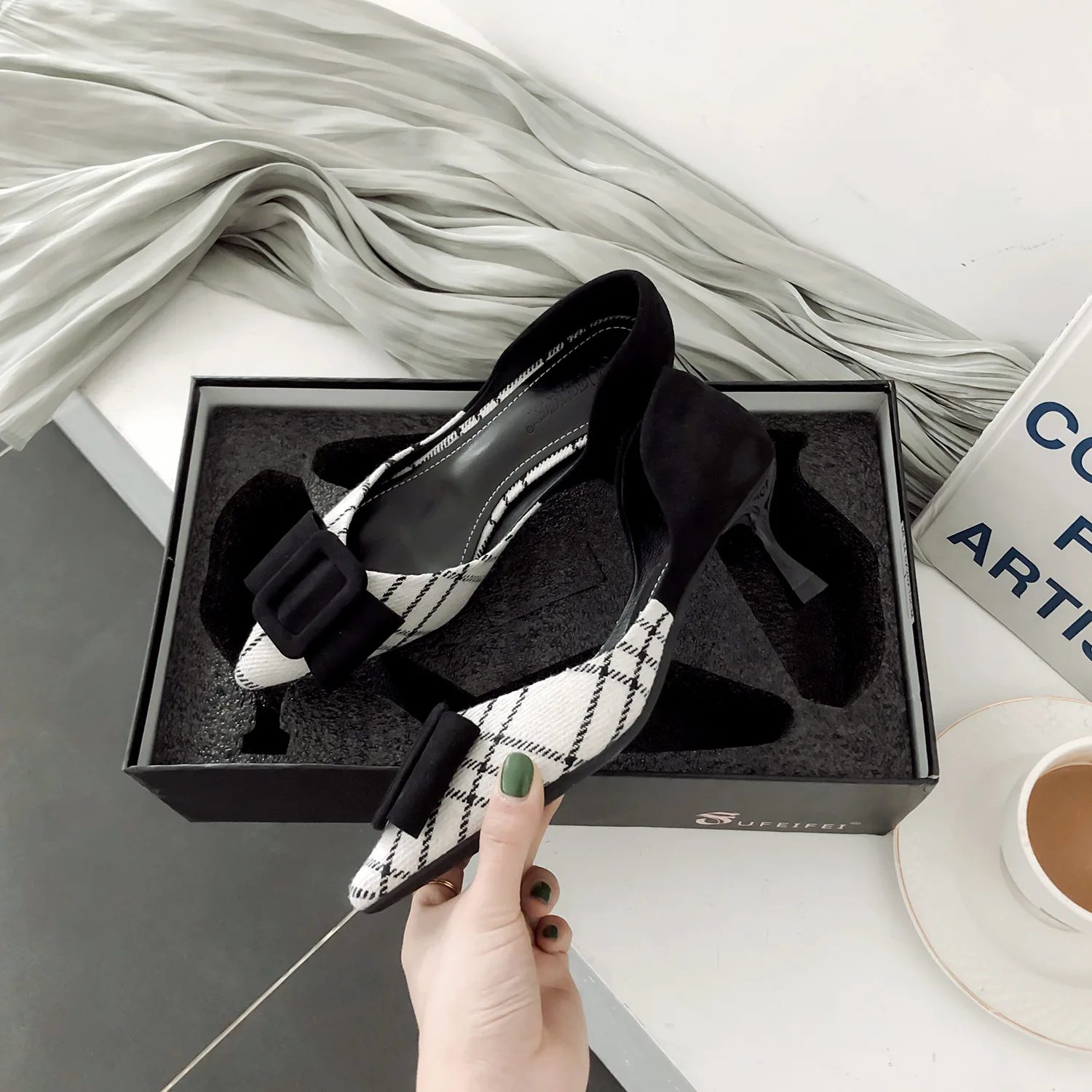 

18197-13 Autumn Shoes 2019 New Style Pointed-Toe Spring Hot Selling Thin Heeled Daily Life WOMEN'S High-heeled Shoes 5.5 Cm