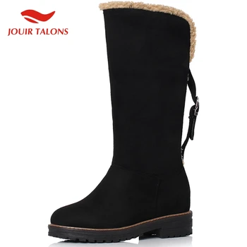 

JOUIR TALONS Fashion big Size 43 Slip On Add Fur Warm Winter Boots Woman Shoes Chunky Heels Platform snow Boots Women Shoes