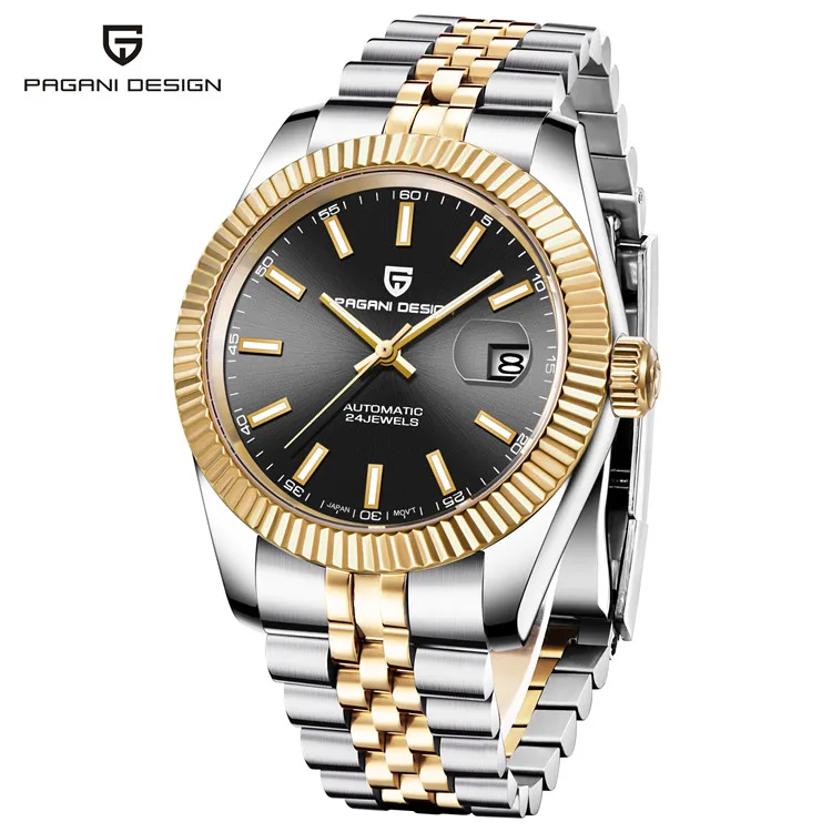 PAGANI Дизайнерские мужские часы деловые спортивные автоматические механические военные водонепроницаемые Rolexable наручные часы Relogio Masculino - Цвет: gold black