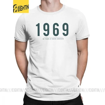 

50th Birthday T-Shirts Gift 1969 50 Years Of Being Awesome Man's T Shirts Humor Pure Cotton Short Sleeve Tees Gray Clothes