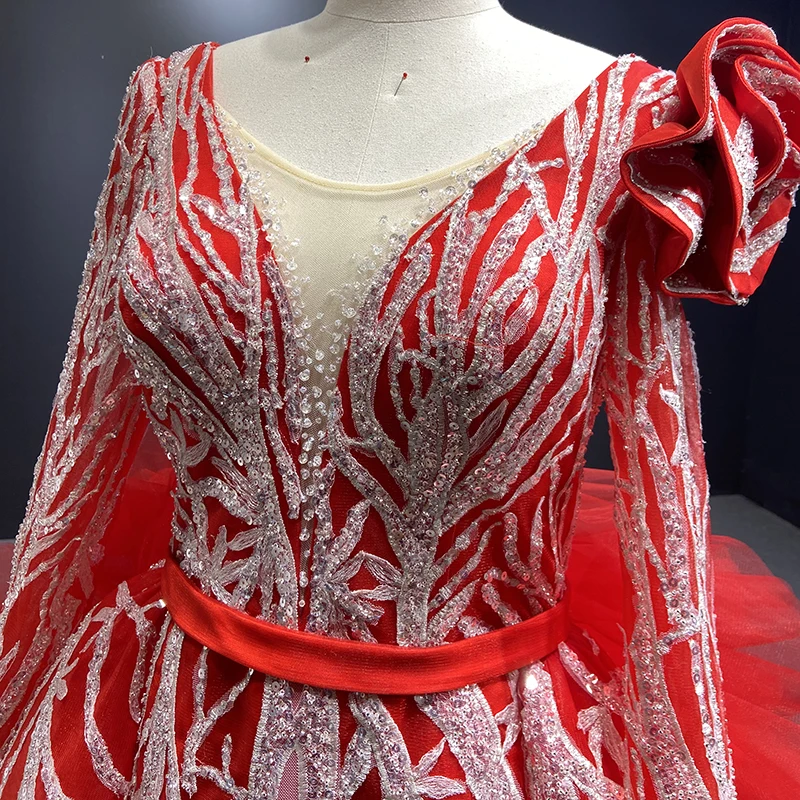 RSM67079-1 Elegant Gown For Women Party Long Sleeve Sparkly Sequin Red Prom Dress Luxury Elegant Robe De SoiréE De Mariage Rouge 5