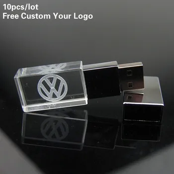 

Free Logo 10pcs/lot Pendrive Crystal Volkswagen VW Car logo 64GB 4GB 16GB 32GB Custom USB flash drive Usb 2.0 Flash Stick Gifts