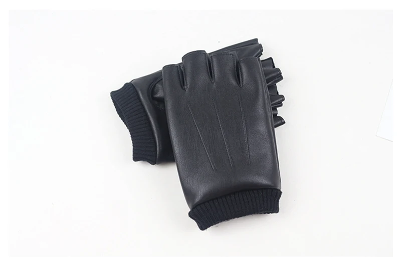 Мужские и женские перчатки из искусственной кожи с половинным пальцем, высококачественные Нескользящие перчатки без пальцев, мужские мотоциклетные перчатки Guantes - Цвет: Black
