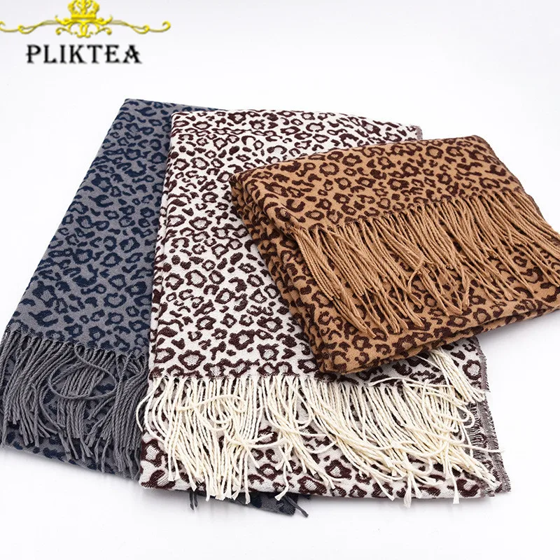 

Pliktea Winter Warm Leopard Scarf for Female Soft Faux Cashmere Poncho Ladies Shawl Women Wool Pashmina Female Stole Hijab Scarf